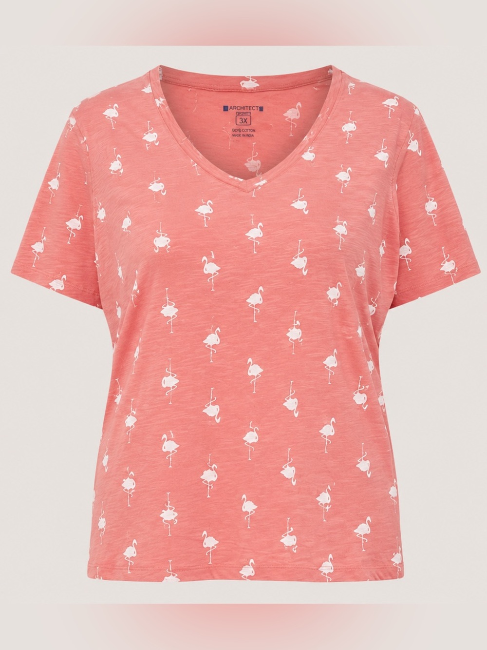 NWT Architect Women Flamingo Print V-Neck Tee Pink 3X 100% Cotton